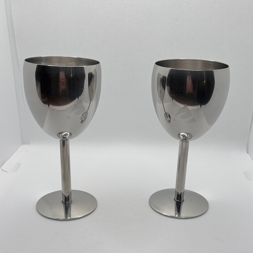 Stainless Steel Goblet Wine Glasses - Silver (Pair)